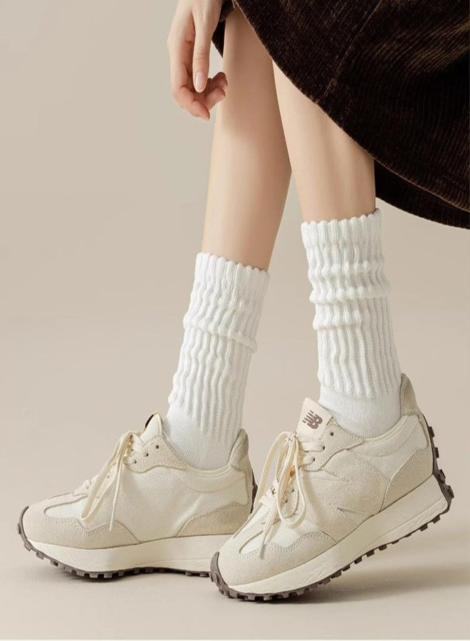 PLZSITDOWN Women Slouch Socks Knit Mid Calf Rib Tube Scrunchy Slouchy Crew Socks White - Image 5